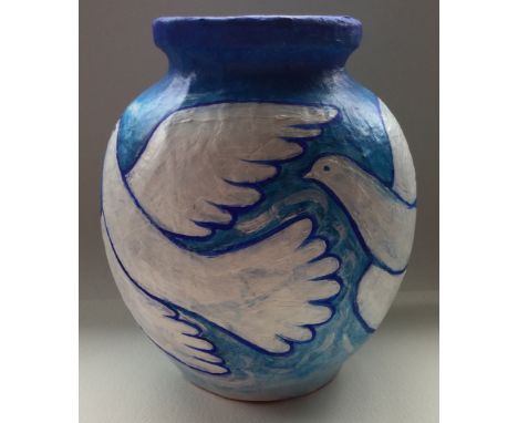Dorothy Claxton - Pot, made  from brown gummed paper and overprinted with acrylic paint, height 22cm.Dorothy Claxton founded 
