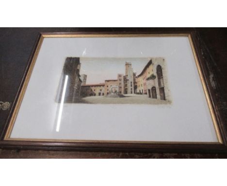 Vincenzo Volpi, etching hand tinted "A View of San Giminagnano"&nbsp;