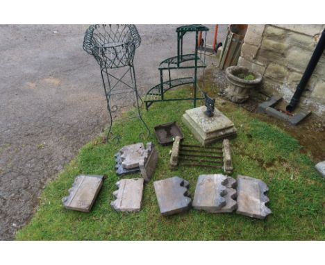 Three boot scrapers together with two plant stands and edging tiles&nbsp;