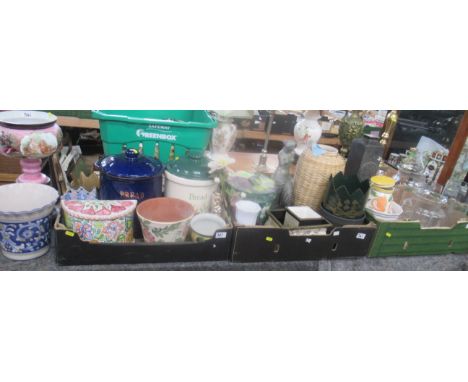Three boxes of assorted china, glass, model etc together with a Victorian style glass vase&nbsp;