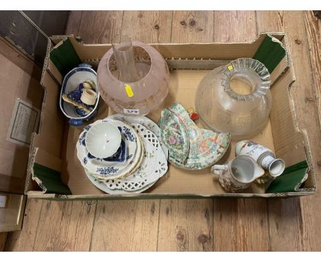 A collection of assorted ceramics together with two glass oil lamp shades&nbsp;