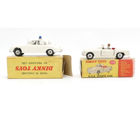 Dinky Toys; A diecast model of a M.G.B Sports car, No.113, boxed, together with a Motorway Police car, No.269, boxed. (2)