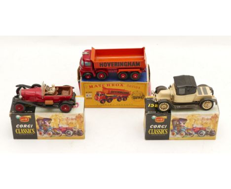 Corgi Toys; Comprising two diecast model Corgi Classics, a 1910 Renault car No.9032, a 1923 Bentley car No.9002 and a Matchbo