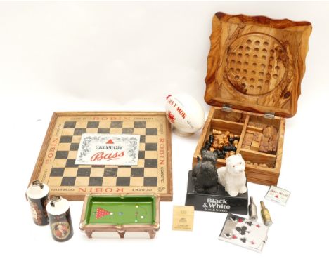 A collection of Brewery/Tobacco advertising items, to include a Ogden's cigarettes draughts board, cigarette lighters, miniat