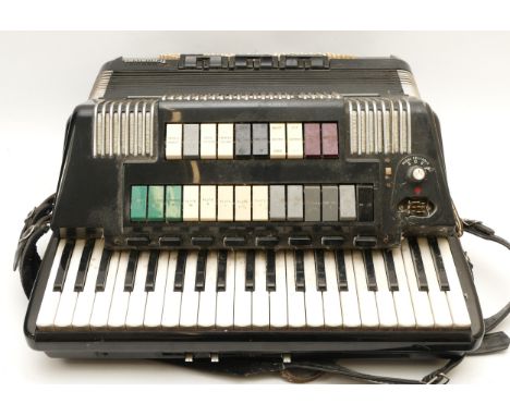 A Italian Farfisa Transivox piano accordion and analog synthesizer, model no. TX 1M, serial no. 1110 175. There is no power s