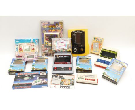 Fifteen handheld and tabletop battery-operated games, to include, Pac-Land, Pinball, Alien Attack and Tetris, amongst other t