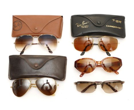 Five pairs of Ray-Ban sunglasses, to include, a pair of Aviators, serial no. RB 3025 001 51 58 14 135 2N, cased, another pair