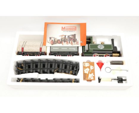 A Mamod 0 gauge live steam model railway set R.S.1, with 0-4-0 locomotive, open wagon, lumber truck, track and accessories, b