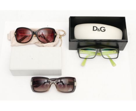 Three pairs of designer sun and reading glasses, to include, a pair of Christian Dior frames, serial no. DIOR61 2 HZOYY 55 18