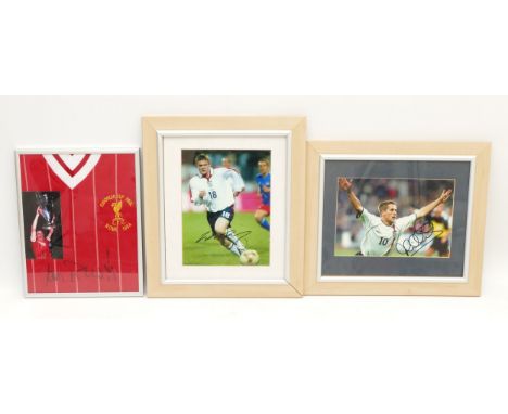 Two England football players signed photographs, Wayne Rooney and Michael Owen, together with a signed Ian Rush L.F.C footbal