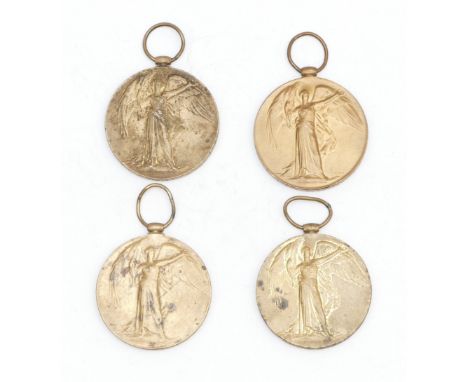 WWI Four Victory medals, awarded to 123025 PNR. J. Thomas. R.E, 235522 SPR. J. Larkin. R.E, 29328 PTE. W. Spoor. North D. Fus