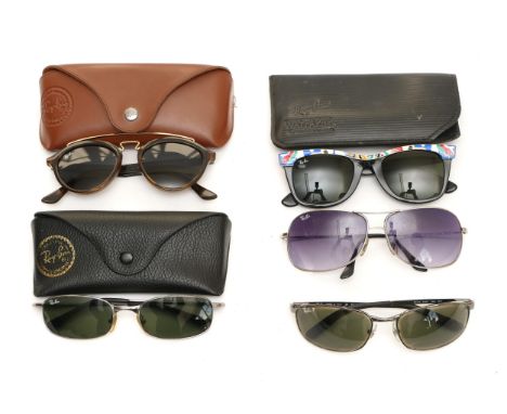 Five pairs of Ray-Ban sunglasses, to include, Wayfarers for the Barcelona Olympic Games 1992, cased, a pair of circular aviat