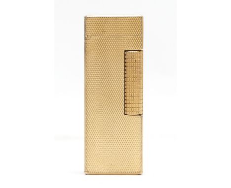 Alfred Dunhill; A Dunhill gold plated rollagas pocket cigarette lighter, engine turned case with related fabric pouch.