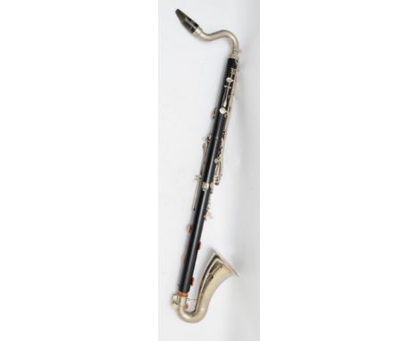 A Selmer bass clarinet, with chrome plated keys, with swan neck crock, signed Geo Bundy 3 and bell, numbered 68019, velvet-li