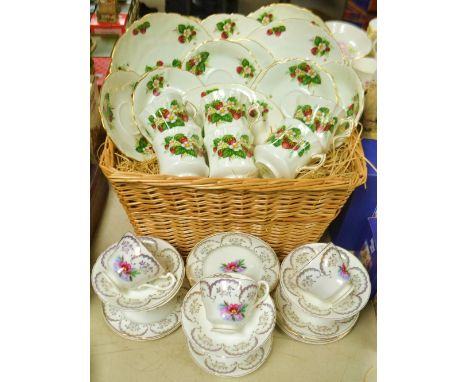 A Hammersley Strawberry ripe tea set ; a Dresden orchid pattern service ( 2 )