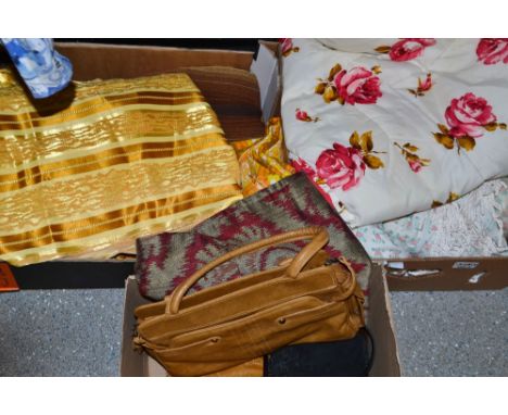 Vintage handbags (2); Textiles-vintage fabrics, quilts;  Textiles-vintage and retro curtains, etc


