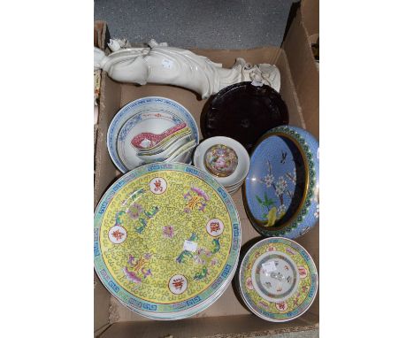 Oriental Ceramics - a set of twelve Chinese circular plates, imperial yellow with floral sprays;  a similar set of twelve sha