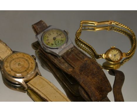Watches - a Rone lady's 9ct gold cased wristwatch, cream dial, Arabic numerals, manual movement, herringbone link strap (12g 