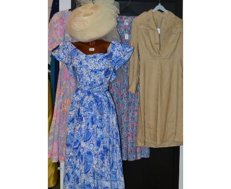 Vintage Costume - a Droopy & Browns, Angela Holmes floral cotton dress and wedding hat;  a Laura Ashley floral cotton dress, 