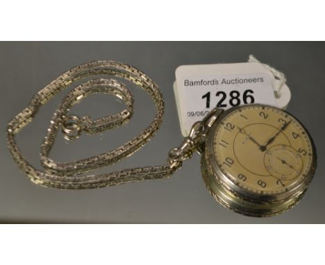 An Elgin Art Deco pocket watch, 17 jewel 14k gold filled case, on Art Deco Albert