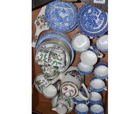 Table China- a matched Willow pattern blue and white table service including cups, saucers, side plates;  small quantity of I