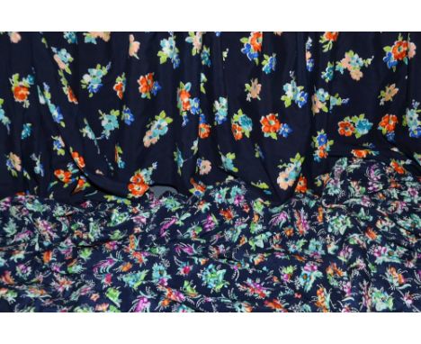 Vintage Costume - a 1930s floral silk dress fabric length, unused, bold floral sprays on navy blue ground;  another, similar,