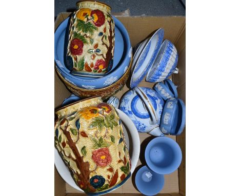 Ceramics and Glass - Wedgwood Jasperware;  cut glass vases and bowls;  jardiniere;  muffin dish; H J Wood Indian Tree vase; o