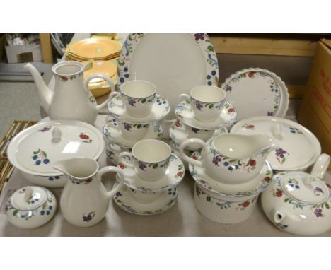 A Poole Pottery Cranbourne part tea, coffee and dinner service including.Eight cups and saucers, tea pot, coffee pot, milk, s