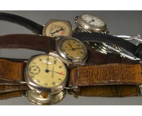 An Art Deco wristwatch, Simos, screw back; a silver Trench watch; etc (4)