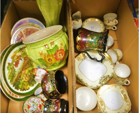 Ceramics - a Meito China tea service, decorated in gilt with flowering foliage, comprising sandwich plate, milk jug and sugar