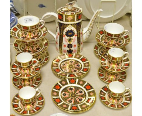 A Royal Crown Derby 1128 Imari coffee set, comprising coffee pot and six coffee cans and saucers; a set of five Royal Crown D