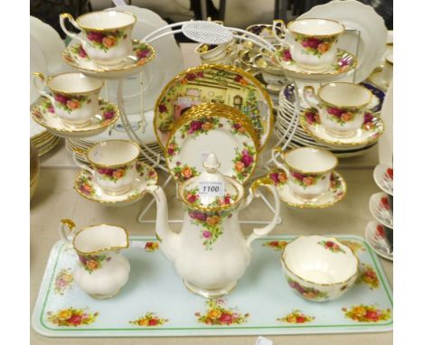 A Royal Albert Old Country Rose coffee service, for six, comprising coffee pot and cover, teacups, saucers and side plates;  