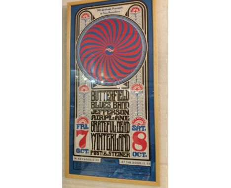Framed original poster, one of a collection by a specialist who lived in San Francisco in the late 1960's and has amassed a c