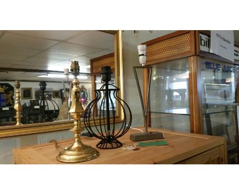 Three lamp bases, all PAT tested Jan 2016, metal sphere 32 cm high, brass lamp base (Marks &amp; Spencers) 33 cm, contemporar