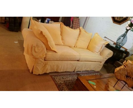 Large feather filled sofa, blissfully comfortable, scatter cushions. One of two in this sale. 230cm wide, 92cm deep overall, 