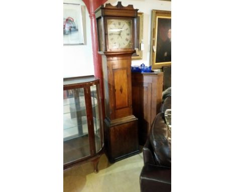 Georgian oak grandfather clock,fully working according vendor (recently serviced). c. 196 cm .  Stag Auctions make no claims 