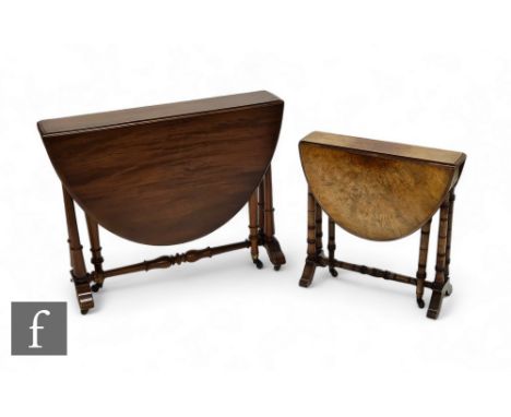 A small Victorian walnut Sutherland table on ring turned legs, width 60cm, and a similar reproduction mahogany Sutherland tab