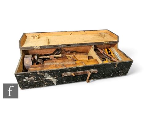 A Victorian pine tool chest containing moulding planes, mortise and tenons, spokes shaves and other tools. (qty)  PLEASE VIEW