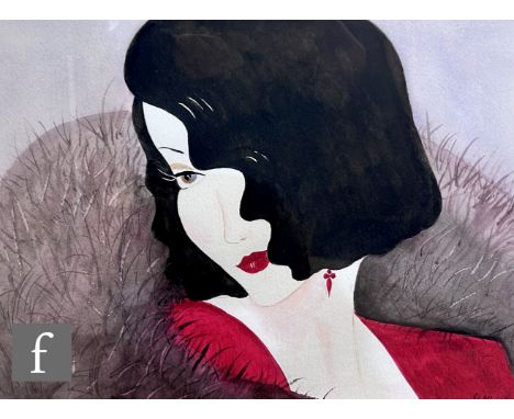 JOSIE NICHOL (CONTEMPORARY) - A 1920s flapper girl, watercolour, signed, framed, 39cm x 30cm, frame size 72cm x 59cm, also an