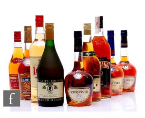 Nine bottles of cognac, to include Courvoisier, Jules Clairon and Philip Rochelle. (9)  PLEASE VIEW CONDITION REPORT 