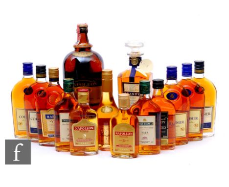 Fourteen bottles of brandy and cognac, to include Courvoisier, Three Barrels and Martell, including nine 35cl, two 20cl, one 
