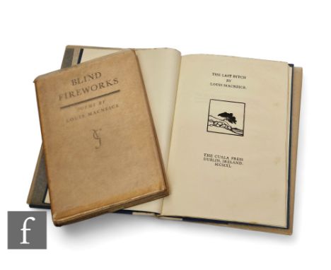 MacNeice, Louis - 'Blind Fireworks', published by Victor Gollancz Ltd, London, 1929, first edition, cream cloth boards, with 