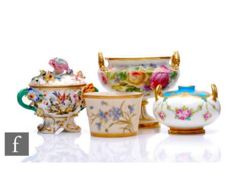 A collection of late 19th and early 20th Century English porcelain, to include a Minton's twin handled vase of squat form, gi