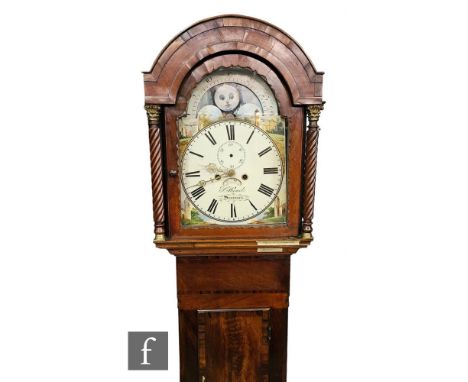 A 19th Century mahogany longcase clock by P Humel Swansea, eight day striking movement with moon phase incorporating seconds 