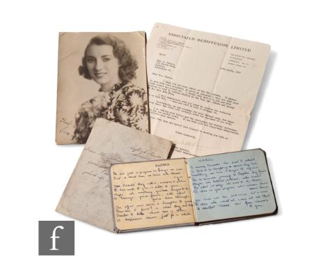 A signed black and white photograph of Vera Lynn as a young woman, with a letter to Mrs Chance dated 17th April 1956 from Edd
