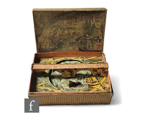 A late 19th Century French fishing game 'Jeu de la Peche' with clockwork movement and playing a single air in original box, r