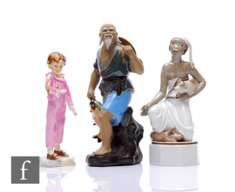 A 20th Century Royal Worcester figure titled The Parakeet, modelled by Freda Doughty, together with a Copenhagen figure of a 