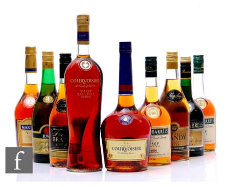 Nine bottles of cognac, to include Courvoisier, Martell and Three Barrels. (9)  PLEASE VIEW CONDITION REPORT 