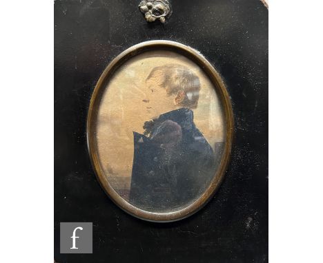 ENGLISH SCHOOL (EARLY 19TH CENTURY) - Profile portrait of a young naval officer, a miniature on card, inscribed verso 'by Ger