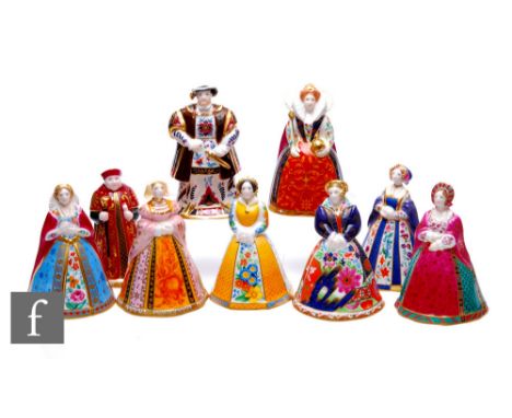A collection of later 20th Century Royal Worcester Commemorative Collection candle snuffers depicting Henry VIII and his six 